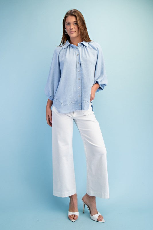 Balloon Sleeve Button Down Blouse