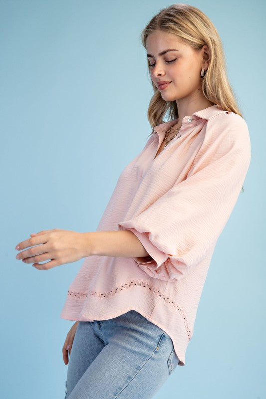 Balloon Sleeve Button Down Blouse