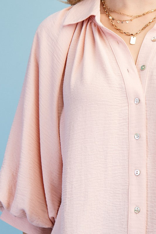 Balloon Sleeve Button Down Blouse