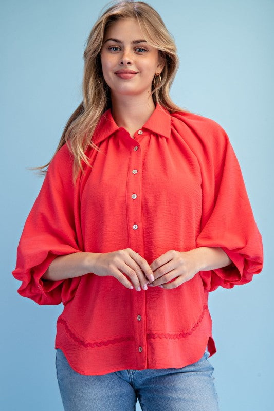 Balloon Sleeve Button Down Blouse