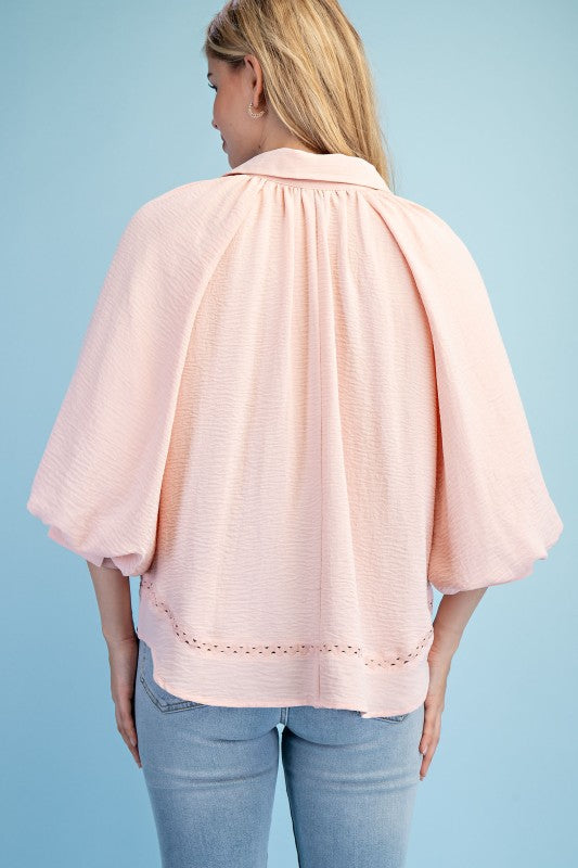 Balloon Sleeve Button Down Blouse