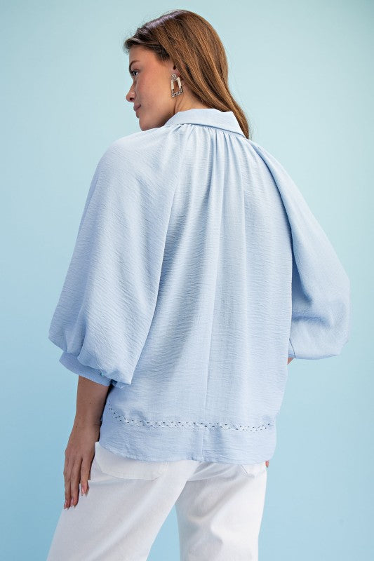 Balloon Sleeve Button Down Blouse