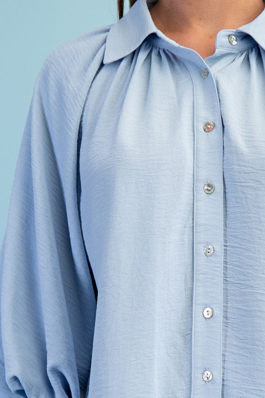 Balloon Sleeve Button Down Blouse