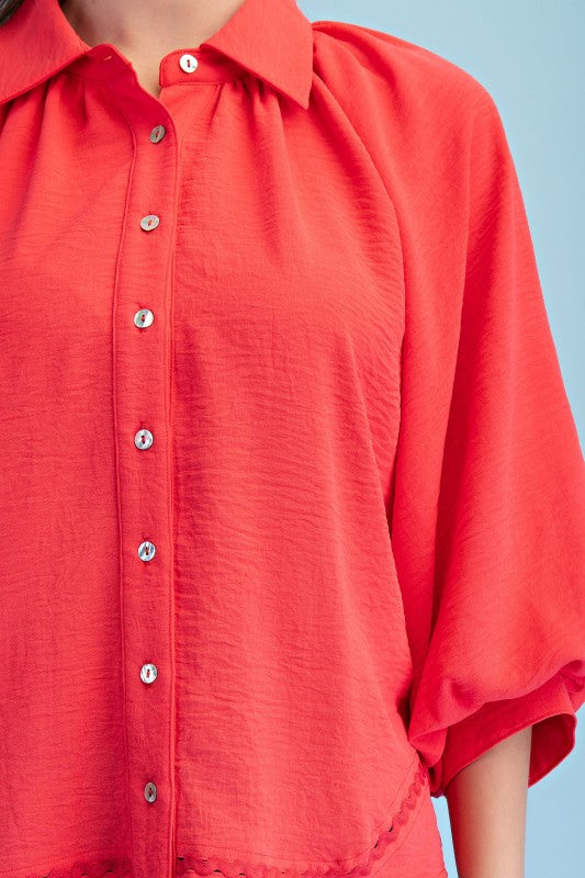 Balloon Sleeve Button Down Blouse
