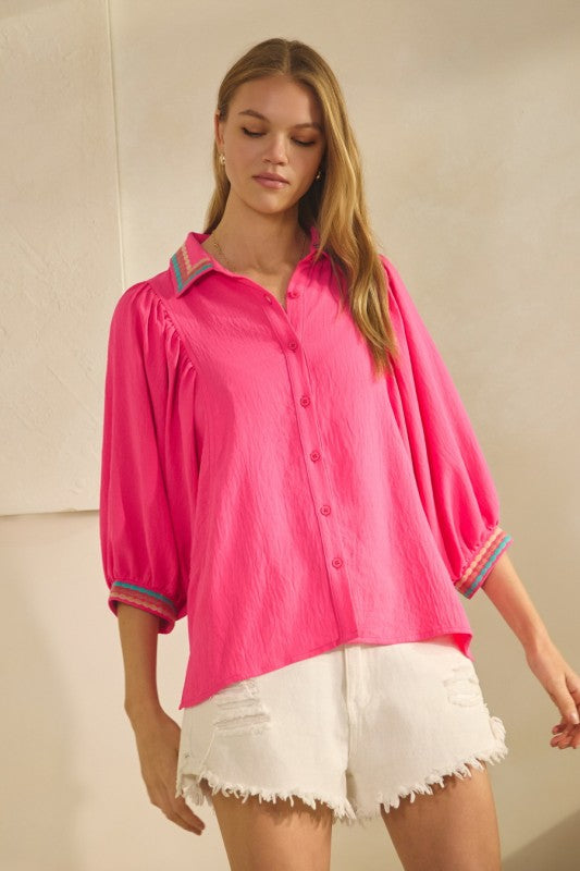 Embroidered Collared Top