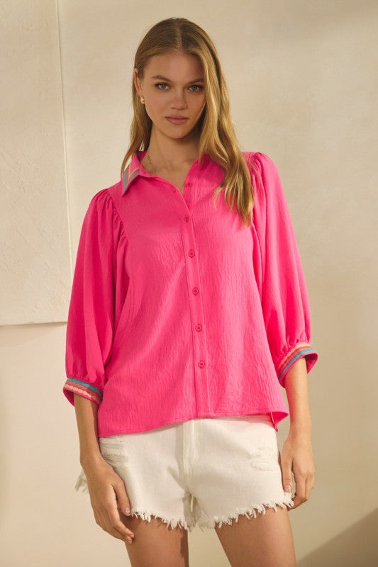 Embroidered Collared Top