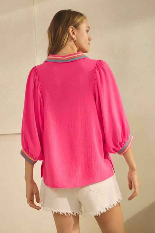 Embroidered Collared Top