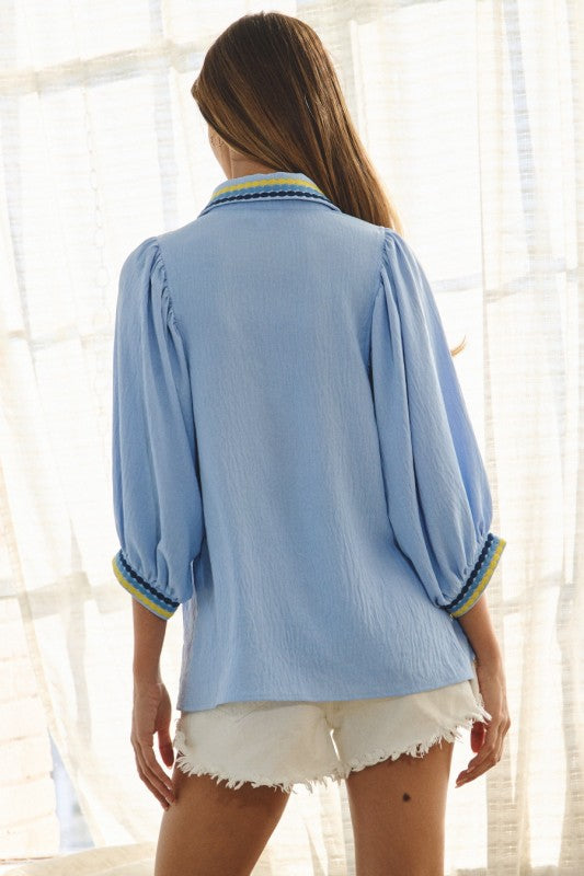Embroidered Collared Top