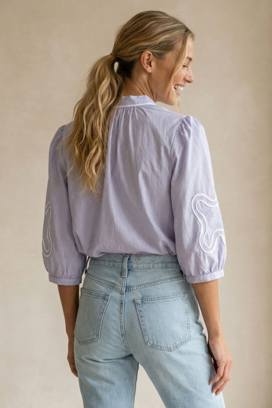 Abstract Flower Applique Blouse