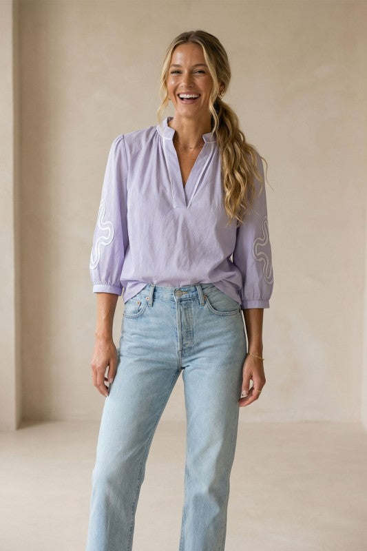 Abstract Flower Applique Blouse