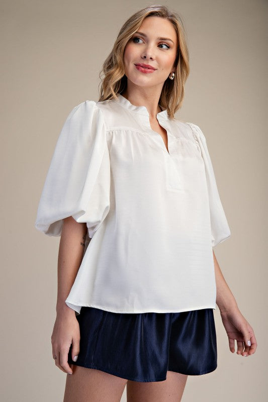 Bubble Sleeve Poplin Top