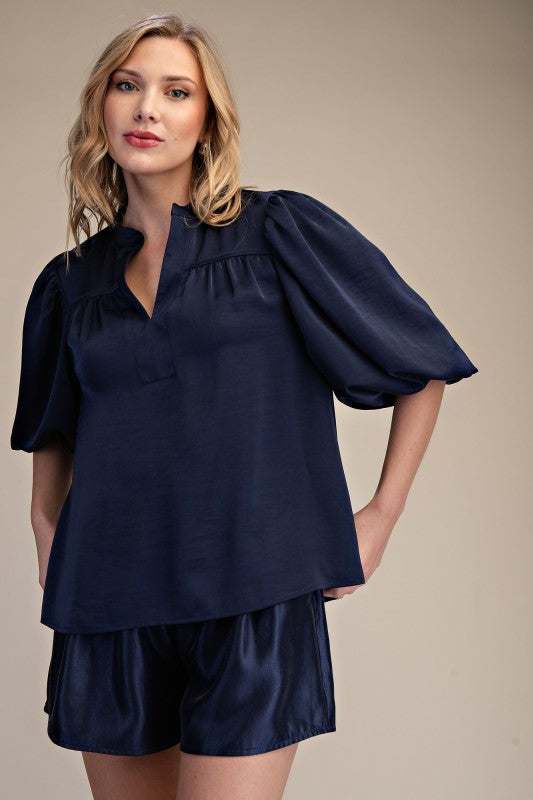 Bubble Sleeve Poplin Top