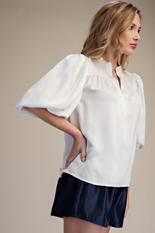 Bubble Sleeve Poplin Top