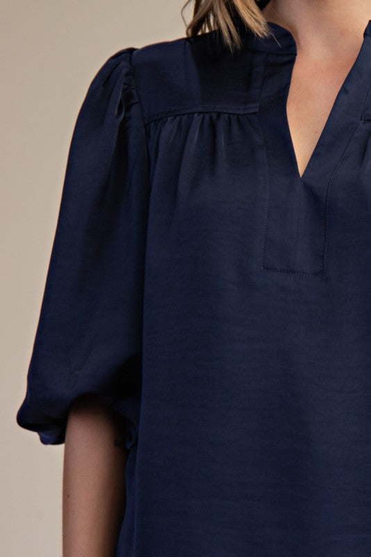 Bubble Sleeve Poplin Top