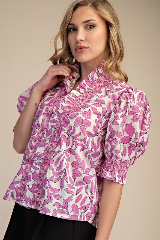 Smocked Puff Sleeve Blouse