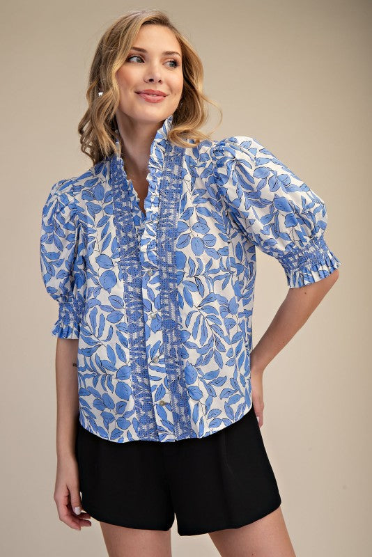 Smocked Puff Sleeve Blouse