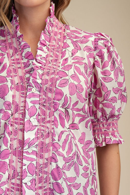 Smocked Puff Sleeve Blouse