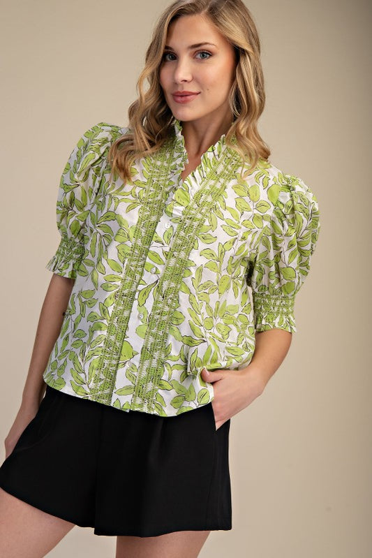 Smocked Puff Sleeve Blouse