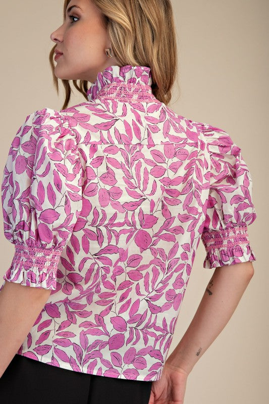 Smocked Puff Sleeve Blouse