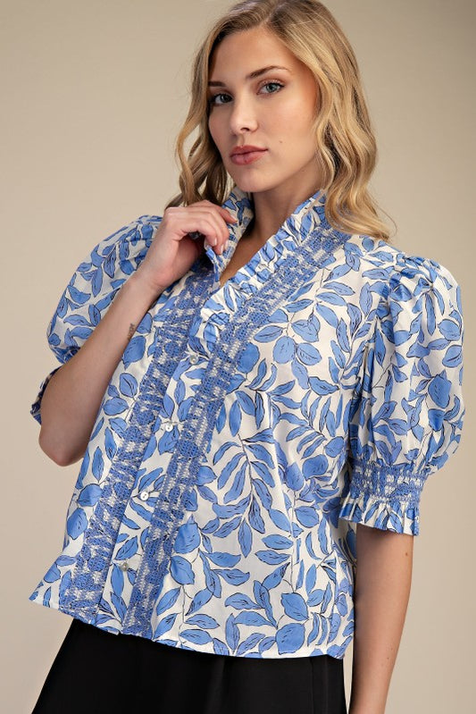 Smocked Puff Sleeve Blouse