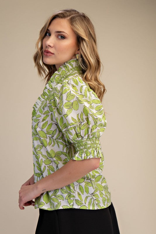 Smocked Puff Sleeve Blouse