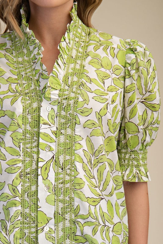 Smocked Puff Sleeve Blouse