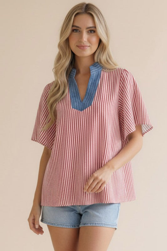 VERTICAL PIN STRIPE WOVEN BLOUSE