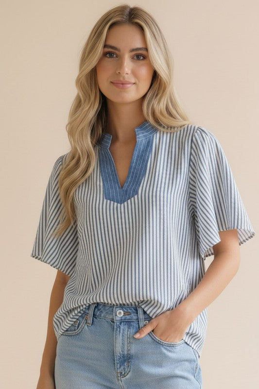 VERTICAL PIN STRIPE WOVEN BLOUSE