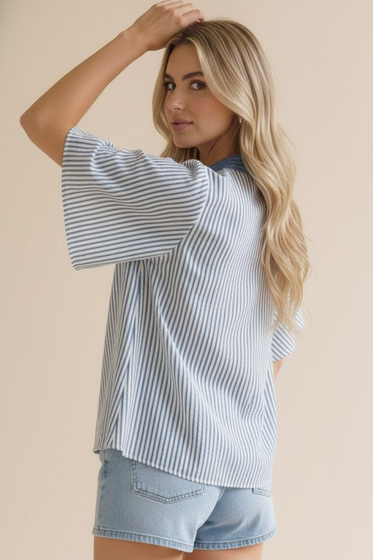 VERTICAL PIN STRIPE WOVEN BLOUSE