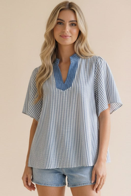 VERTICAL PIN STRIPE WOVEN BLOUSE