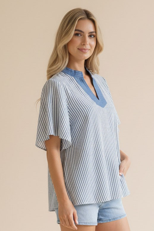 VERTICAL PIN STRIPE WOVEN BLOUSE
