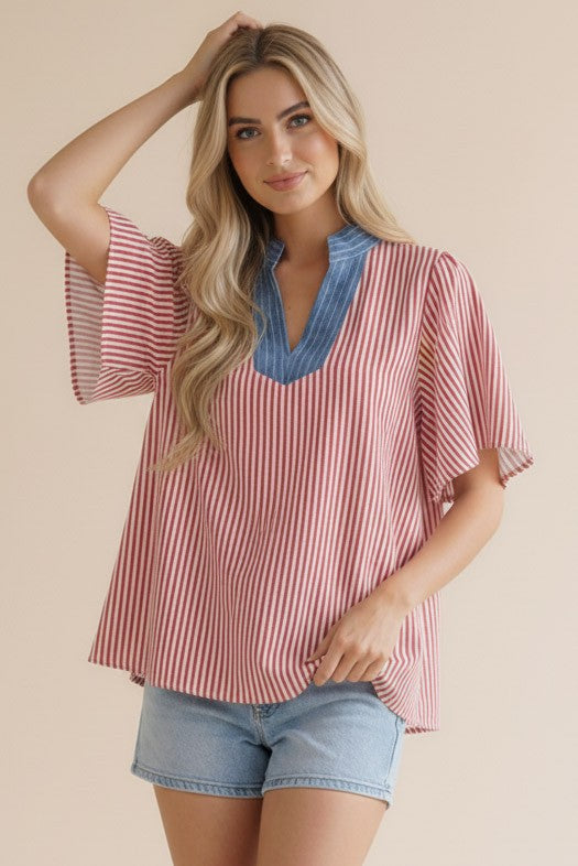 VERTICAL PIN STRIPE WOVEN BLOUSE