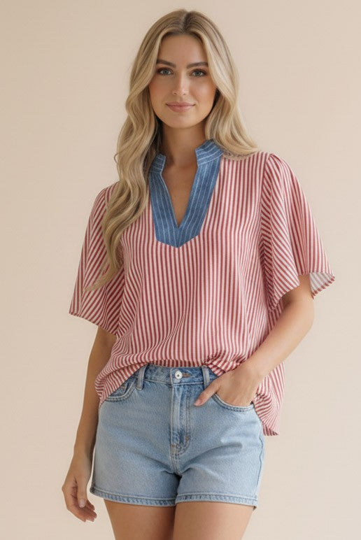 VERTICAL PIN STRIPE WOVEN BLOUSE