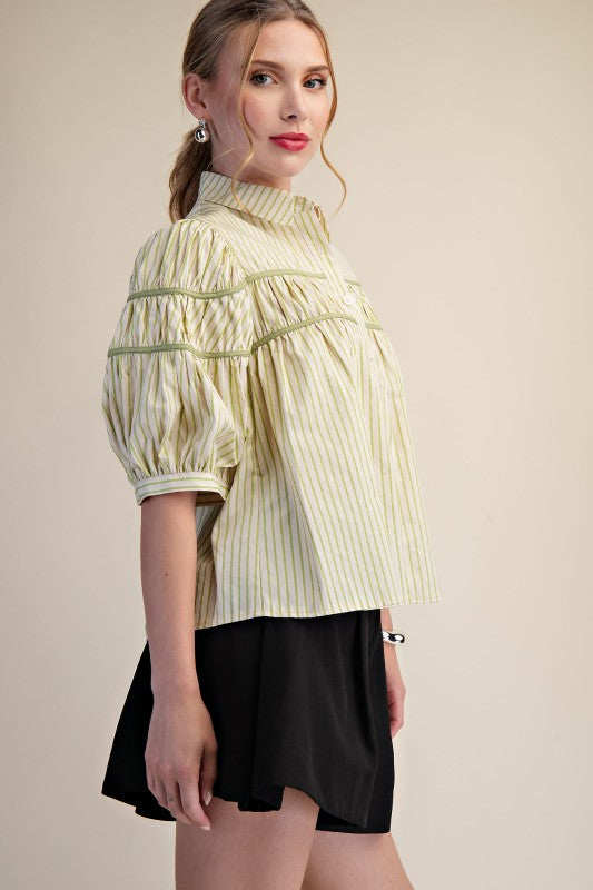 Contrast Detail Stripe Shirt