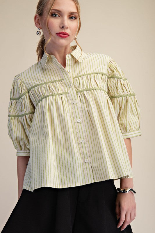 Contrast Detail Stripe Shirt