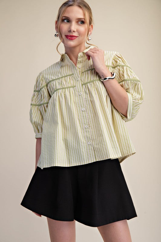 Contrast Detail Stripe Shirt