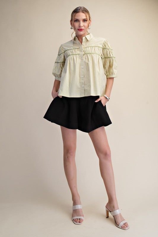 Contrast Detail Stripe Shirt