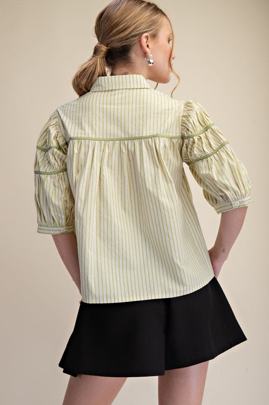 Contrast Detail Stripe Shirt
