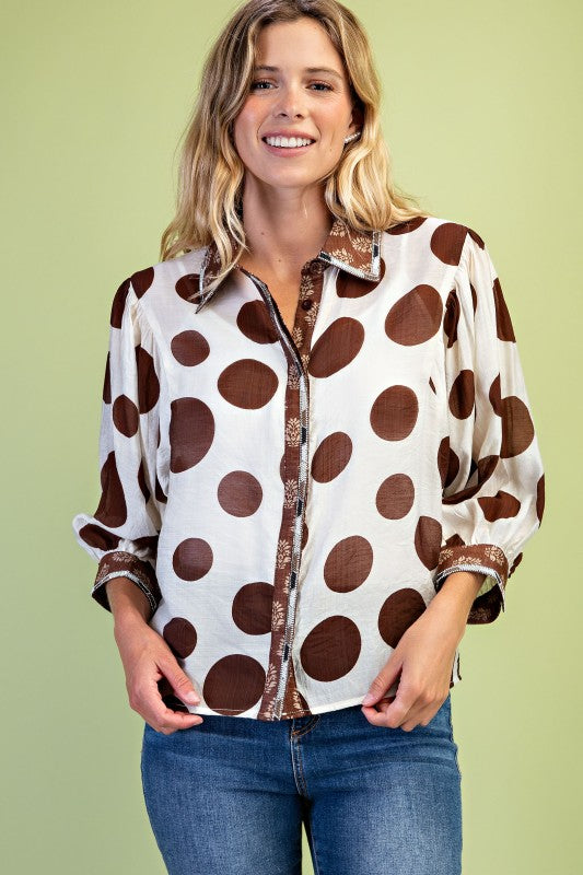 Rhinestone Embellished Trim Shirt