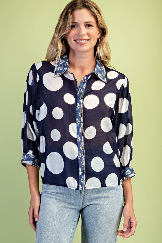 Rhinestone Embellished Trim Shirt
