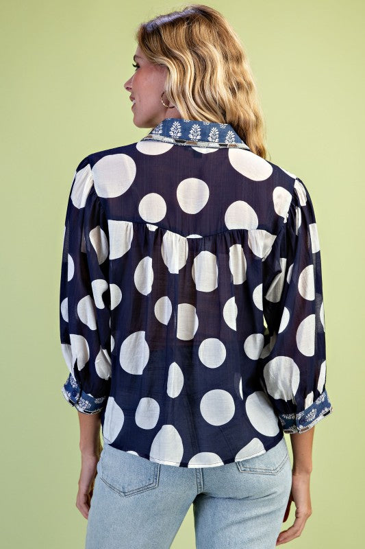 Rhinestone Embellished Trim Shirt