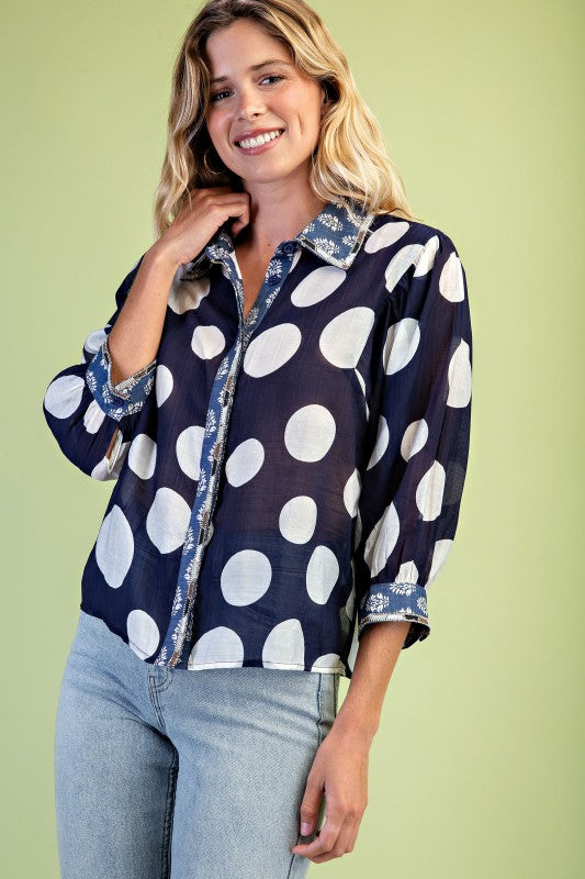 Rhinestone Embellished Trim Shirt