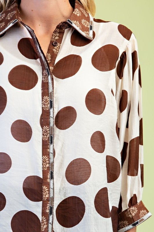 Rhinestone Embellished Trim Shirt