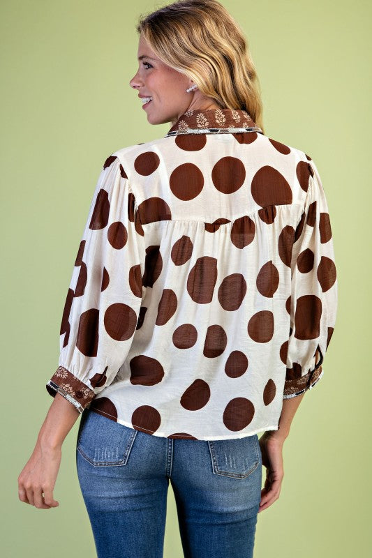 Rhinestone Embellished Trim Shirt
