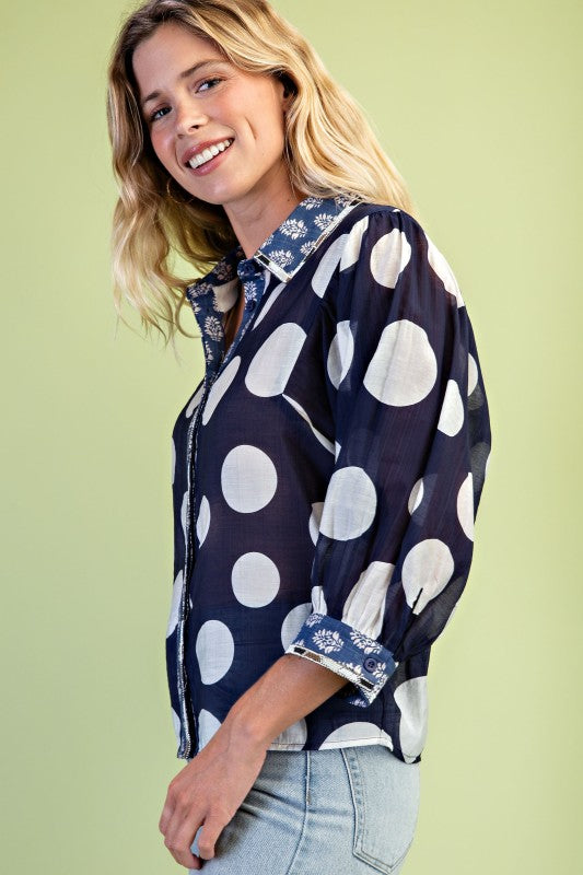 Rhinestone Embellished Trim Shirt