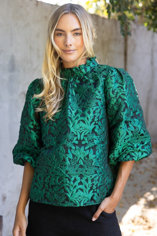 Tie Back Floral Jacqaurd Top