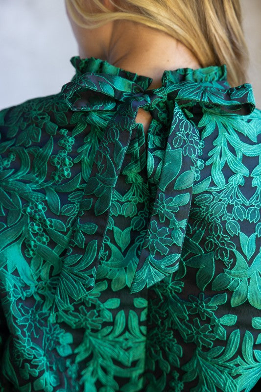 Tie Back Floral Jacqaurd Top