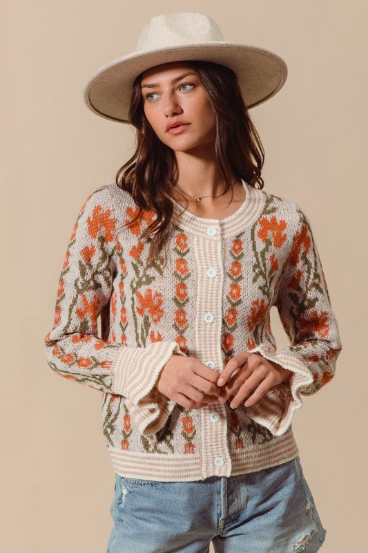 CUTE SWEATER CARDIGAN WITH RUFFLED CUFFS