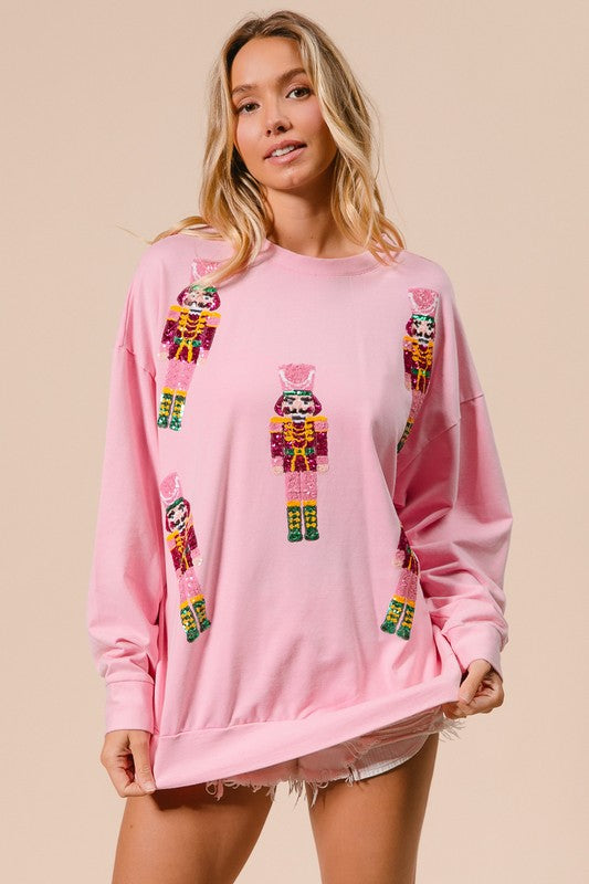 FELLING FESTIVE SEQUIN NUTCRACKERS  PULLOVER