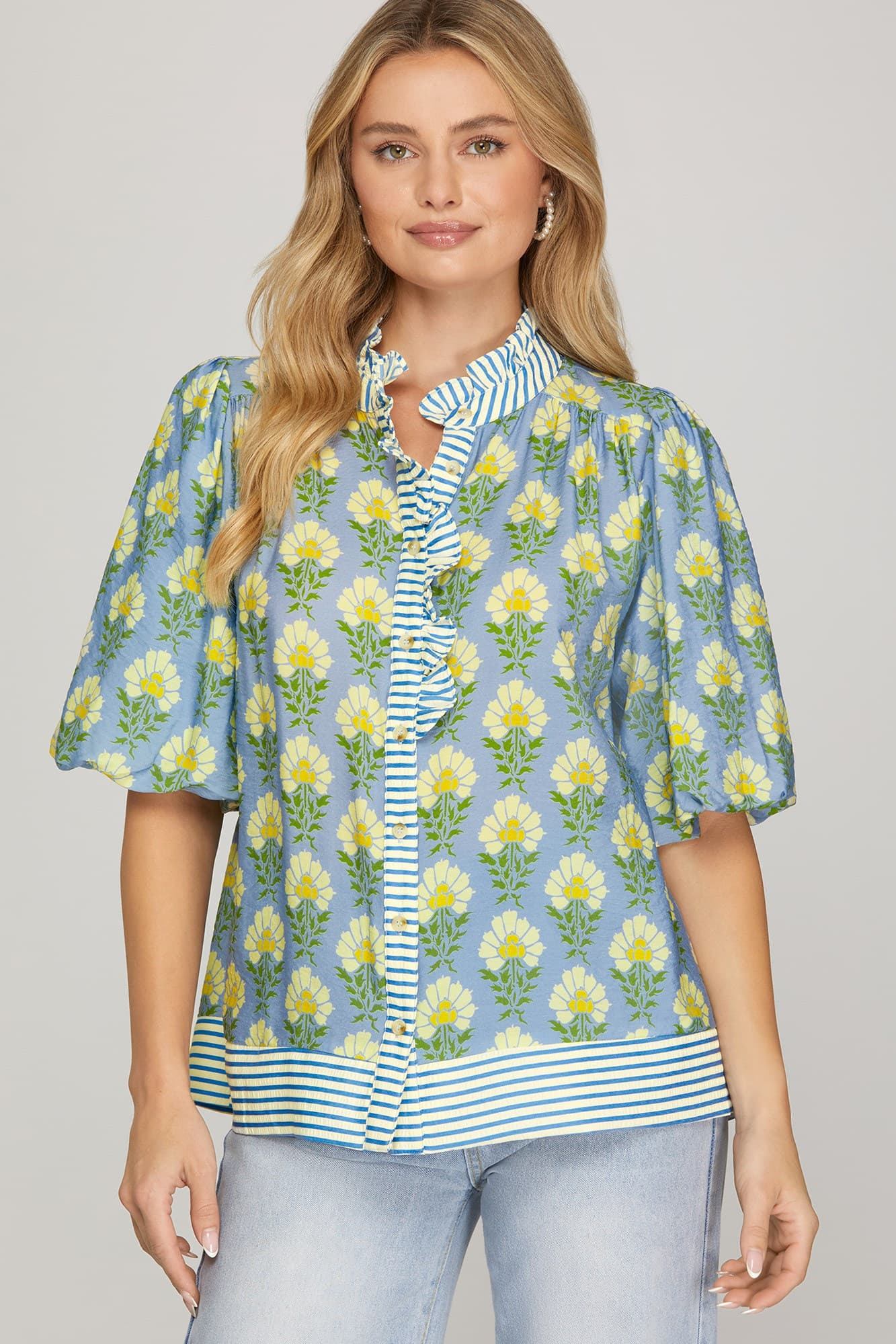 RUFFLED NECK  TOP